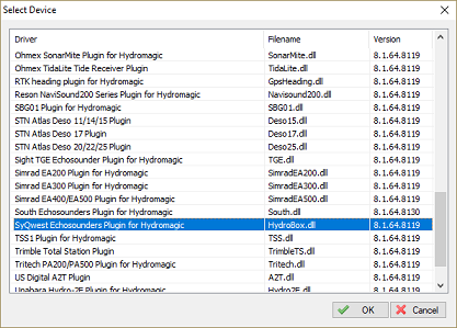 Select the Hydromagic Syqwest sounder plugin