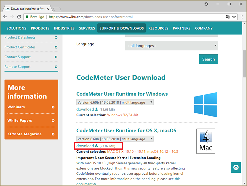 Download the CodeMeter User Runtime for Windows