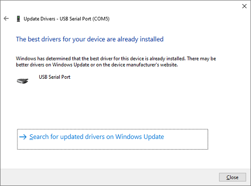 Windows did not found a newer driver