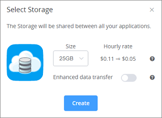 Select a storage space size for your project data