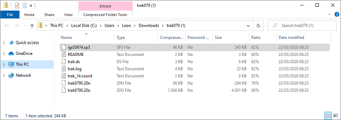 Example of the files in a CORS file ZIP archive