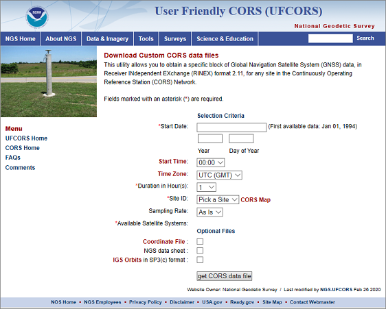 Use the CORS website to get RINEX correction data for the U.S.