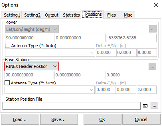 The positions settings tab of RTKLib's RTKPOST application