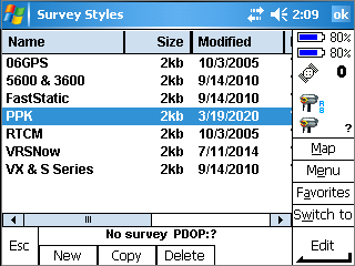 A list of available survey styles will be displayed