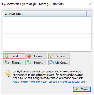 Click the Add... button to add a new color set to your Hydromagic project