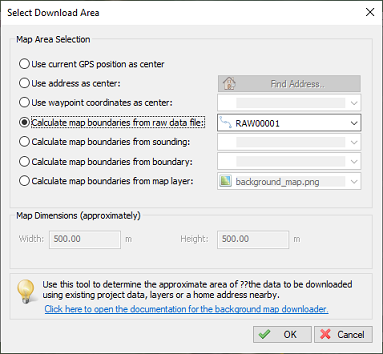 Select a RAW data file to detect the map boundaries