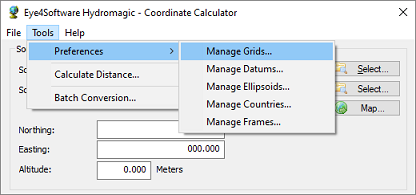 The manage grids dialog can be opened from the tools menu