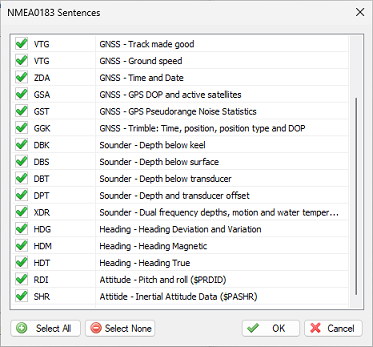 Select NMEA0183 sentences to be decoded