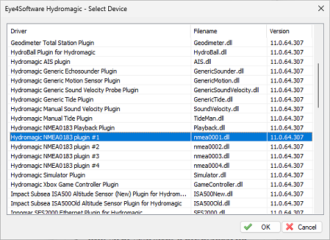 Select one of the Hydromagic NMEA0183 plugins from the list and click OK