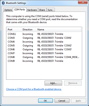 Bluetooth virtual serial ports