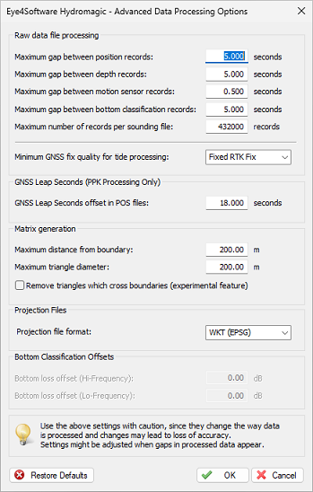 Click the Restore Defaults... button to load the default settings
