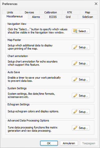 Click the Setup button in the Advanced Data Processing Options section of the Miscellaneous tab