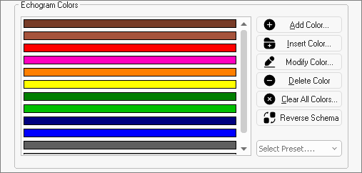 Use the echogram color editor to customize the return signal color ranges