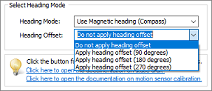 Select the preferred heading offset from the drop down list.