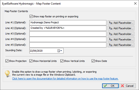 The map footer content settings dialog