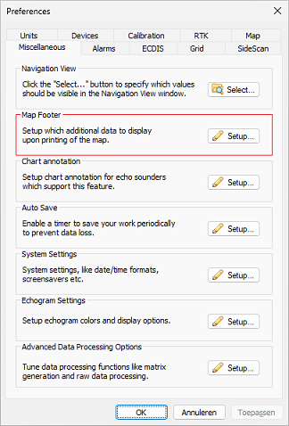 The map footer configuration can be found under the Miscellaneous tab