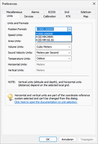 Selecting the geographic coordinate format