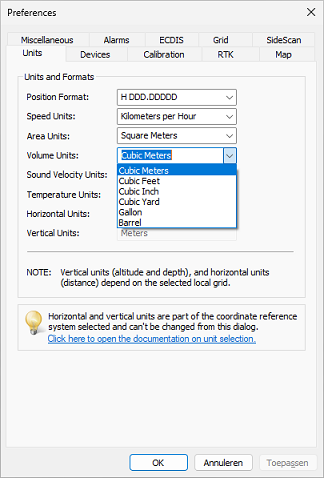 Setting the unit for volumes