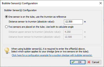 Enter sensor positions (offsets) in the Bubbler Sensor Configuration dialog.
