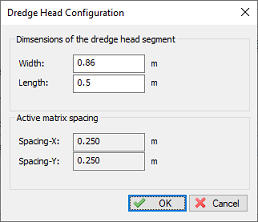 Dredge head dimensions are used to calculate which matrix cells need to be updated.