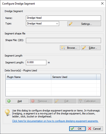 Add a Dredge Head segment to define the dimensions of the dredge head.