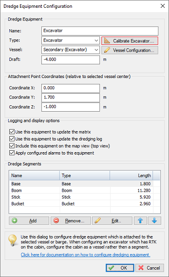 Click the Calibrate Excavator... button to open the calibration tool.