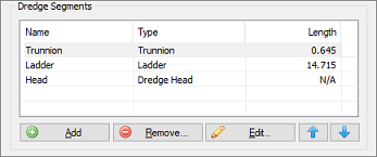 In the Dredge Segments section you can define the segments of your dredge equipment