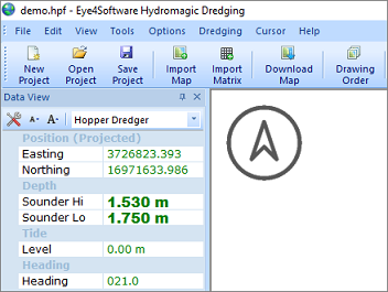 Dual frequency depth readings in the Hydromagic Data View.