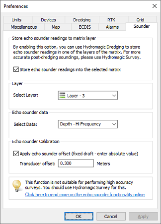 Configure matrix updates in the sounder tab.