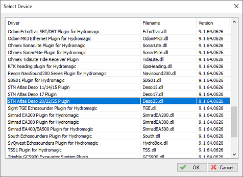 Select a plugin for your echo sounder when not already done so.