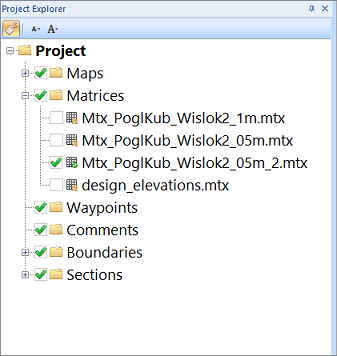 Three locked and one active matrix in the Project Explorer