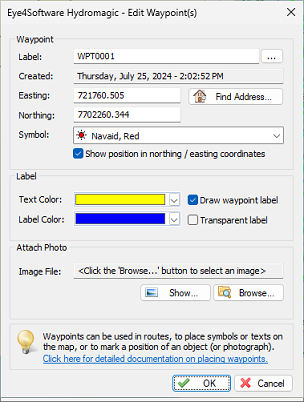 Use the dialog which appears to customize the waypoint presentation