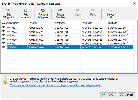 The Waypoint Manager allows you to perform operations on multiple waypoints at once