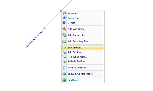 Right-click on the gripper point in the map display, and select Edit Section... option.