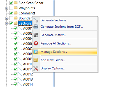 Right click the Side Scan Sonar folder and select Manage Sections...