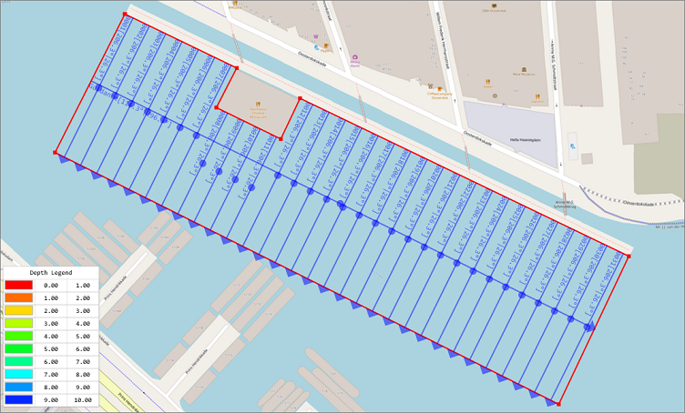 Example of cross sections generated perpendicular to the guidance line