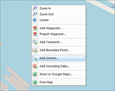 To create a new cross section by hand, right click the map and select Add Section...