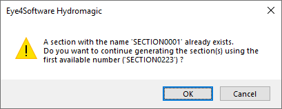 When there is a cross section name conflict, the software will notify you and suggest an alternate name