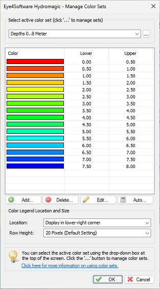 The colors for the selected color set are displayed in the list.