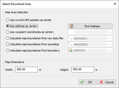 The map downloader offers multiple options to determine the map area