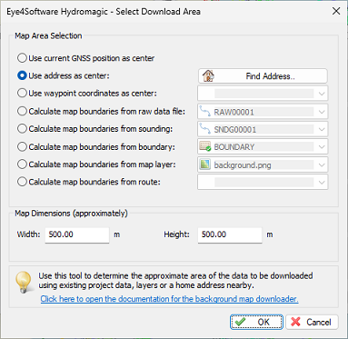 The map downloader offers multiple options to determine the map area