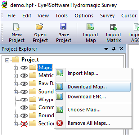 The map downloading tool can be started from the Project Explorer