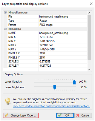 To change the layer drawing order, click the 'Change Layer Order...' button