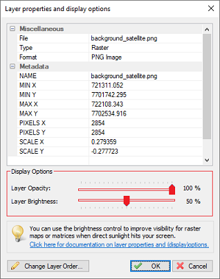 Use the sliders to adjust display options like brightness and opacity.