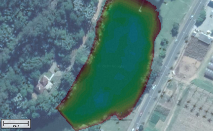 Partially transparent satellite image over a matrix.