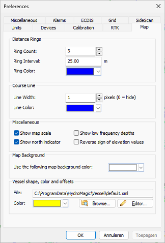 Customize the map display from the preferences dialog