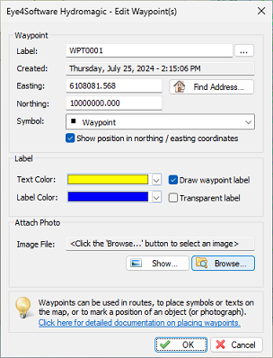 A new waypoint will be created with the projected coordinates