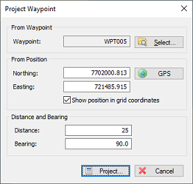 Use the Project Waypoint tool to project a new position with an existing waypoint as reference