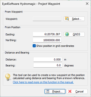 Use the Project Waypoint tool to project a new position with an existing waypoint as reference