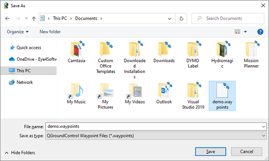 Export the route as MavLink waypoints file